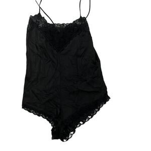 Vintage Teddy Black Nylon Lace Medium Romper